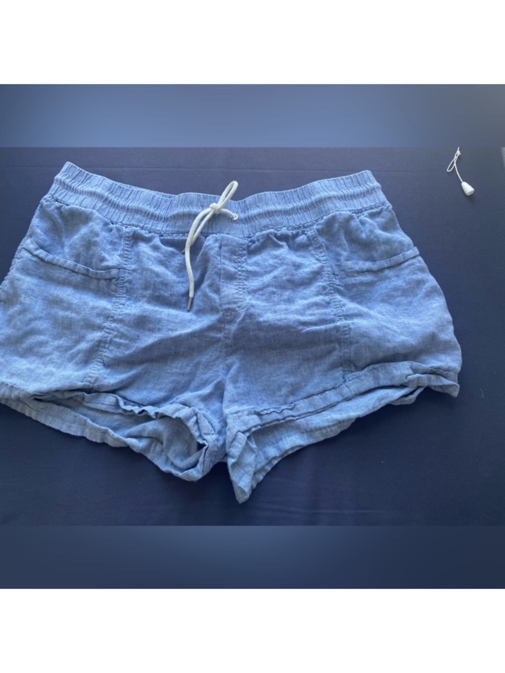 Athleta Light Blue Linen-Blend Drawstring Athletic Shorts